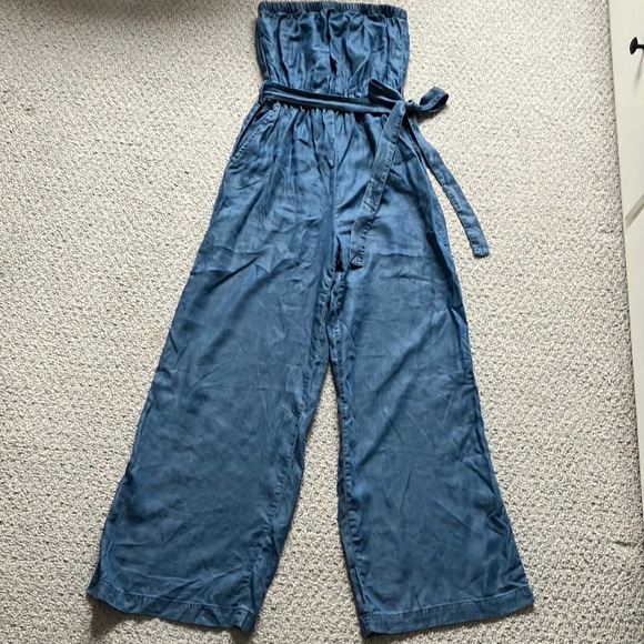 Forever 21 Strapless Chambray Wide Leg Strapless Jumpsuit Size S - Picture 5 of 7